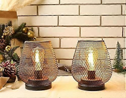 Bordslampor med metallkropp Batteridrivna Sladdlösa Accentbelysning med LED Edison-stil Glödlampa Set för Sovrum Hem Bröllopsfest Uteplats