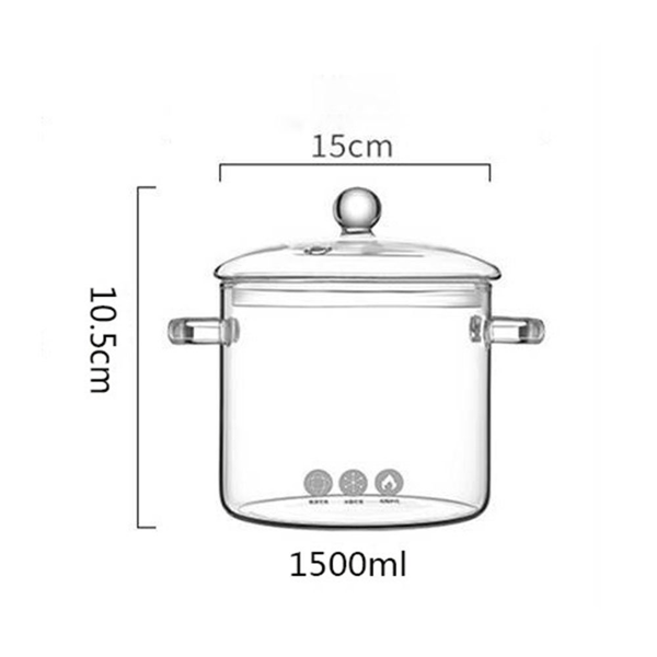 Glasgryde med dobbelt håndtag og låg, opvarmet, 1500ml