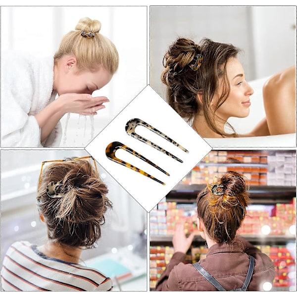 U-formad hårnål vågig sticka sköldpaddsfärgad hårsticka cellulosaacetat för hårstyling accessoarer kvinnor flickor återanvändbar 4 stycken