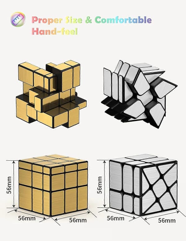 Speed Cube Sett med 2 Gull Speil S Cube, Sølv Windmirror Cube, Uregelmessig Speedcubing 3x3x3 Twisty Box Puslespill