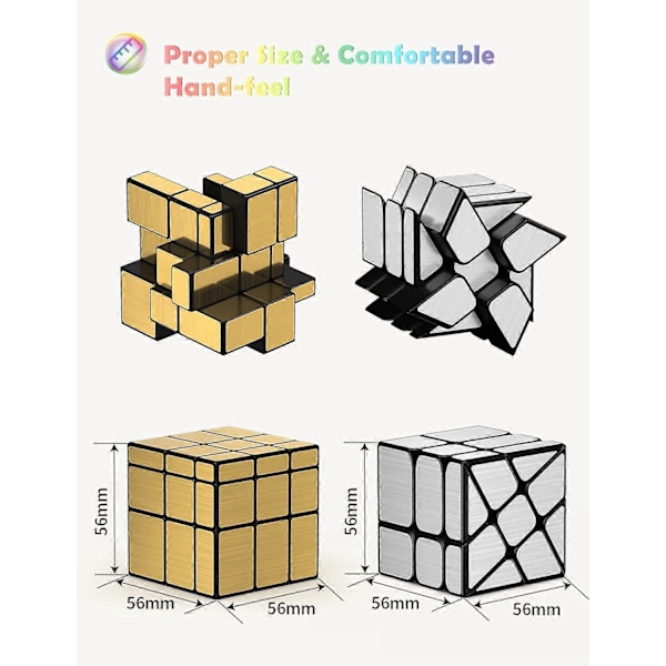 Speed Cube -setti, 2 kpl, kultainen peili S -kuutio, hopeinen Windmirror-kuutio, epäsäännöllinen Speedcubing 3x3x3 Twisty Box -pulma
