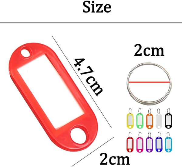 10 färgade nyckelbrickor, 4,7 cm, används för märkning