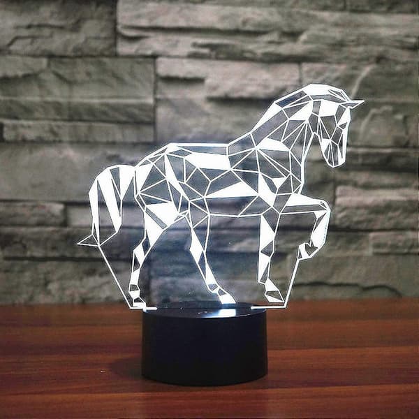 3D Hest Nattlys 7 Farge Illusjon Endrende Led Bordlampe Akryl Flat Mage Base