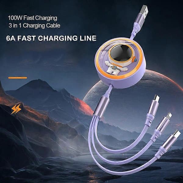 5A Superrask Ladekabel Datakabel 3 i 1 Teleskopisk Kabel Egnet for IPHONE Huawei Samsung Xiaomi Poco