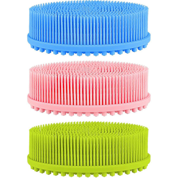 3 Stykker Eksfolierende Silikon Kroppsskrubber Kropp Silikon Skrubbebørste Silikon Kroppsvask Skrubber for Hudeksfoliering, 3 Farger (Rosa, Blå og Grønn)