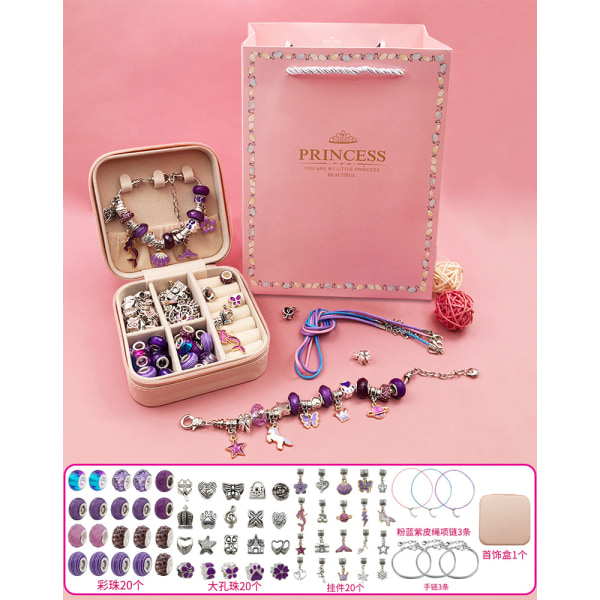 Flickor smycken gör pärlor DIY armband halsband Set Lila