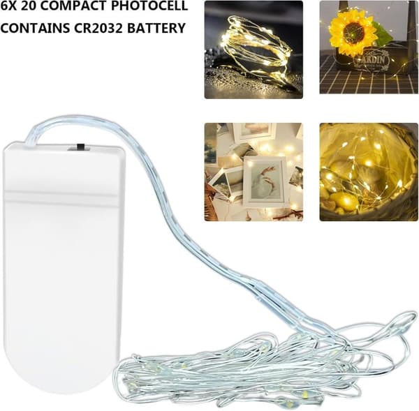 2-meter, 20-lys DIY mini vanntette LED-lys, med batteri, egnet for fester, bryllup og juledekorasjoner
