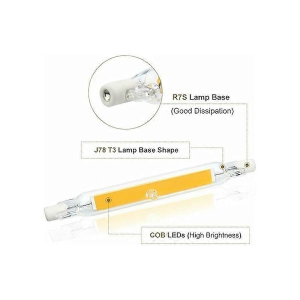 2 st 78MM 5W 220V LED-lampa R7S hög ljusstyrka dubbelsidig COB-glasmodelllampa ersätter halogenlampor, låg energiförbrukning kallt vitt ljus