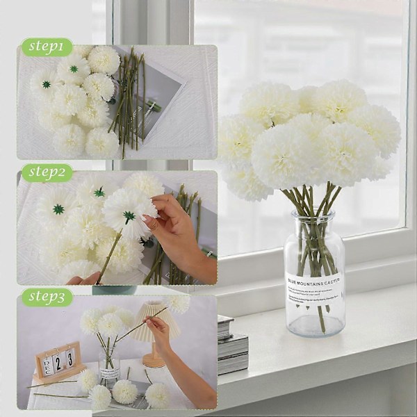 12-pak Silkekrysantemum Blomster - Hvide Kunstige Mums til Forårsdekoration