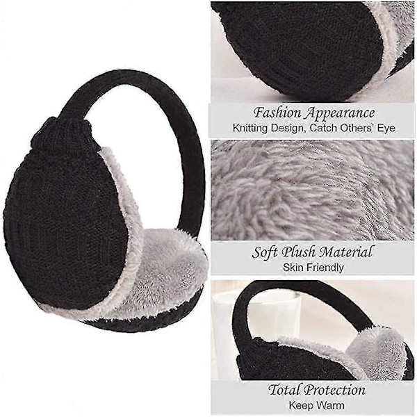 Sorte ørevarmere til kvinder, piger, mænd, skitilbehør, fluffy, foldbar fleece