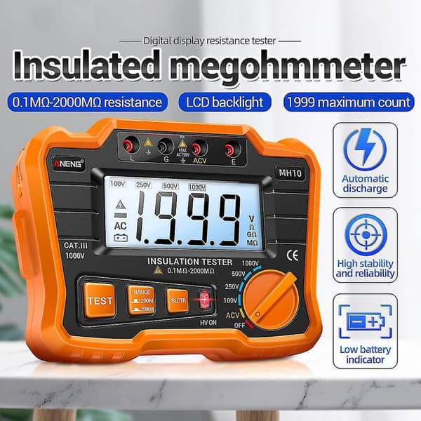 Digital isolasjonsmotstandstester Megger Megohm Meter 100/250/500/1000v