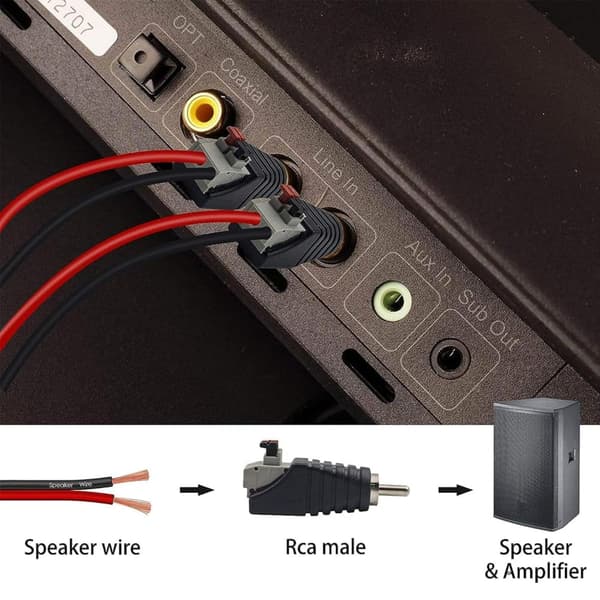 8 stk RCA til høyttalerkabeladapter, RCA-plugg til AV