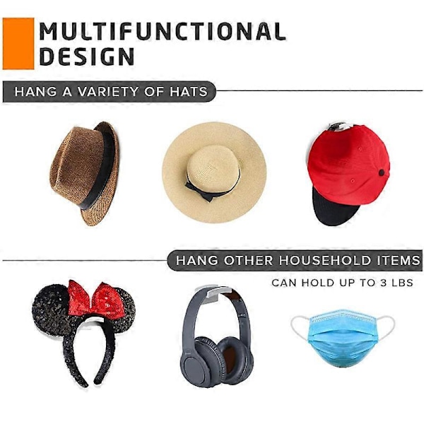 Vita Moderna JP Självhäftande Hattkrokar för Vägg (16-pack) - Minimalistisk Hattställningsdesign, Ingen Borrning, Starka Hattgalgar