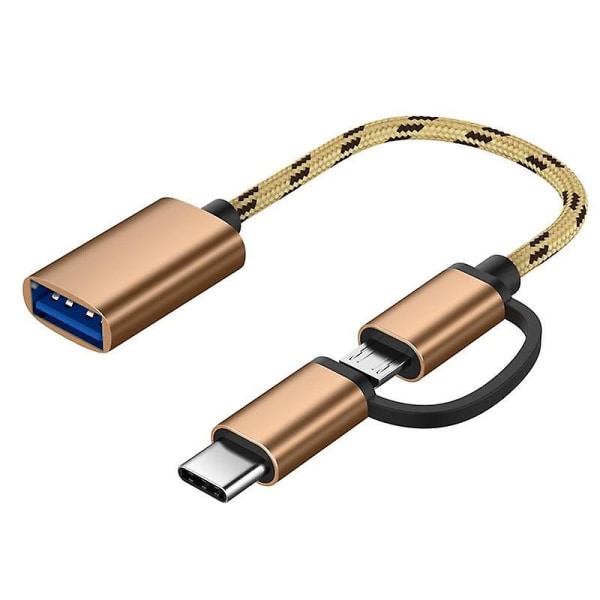 Adapterkabel Typ-c Micro USB Till USB Interface Laddningskabel gyllene