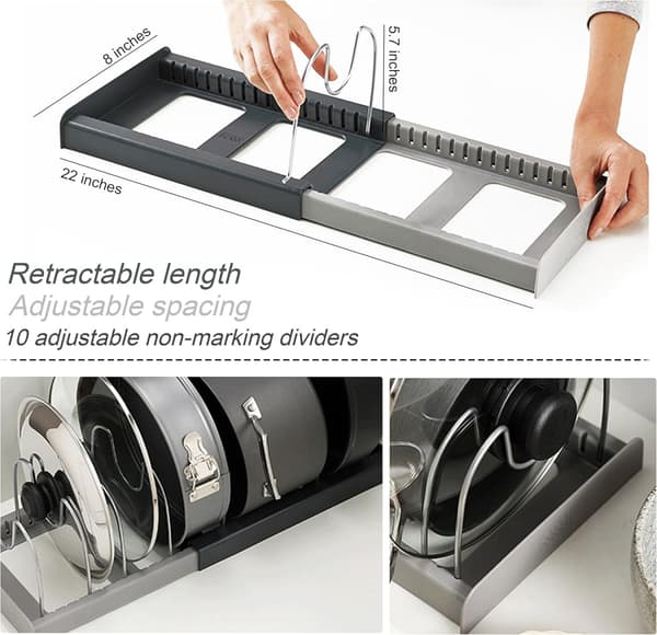 7 Avdelare Rostfritt Stål Kökslock Hållare Expanderbar Pan Organizer Rack Lådtyp Justerbar-haoyi