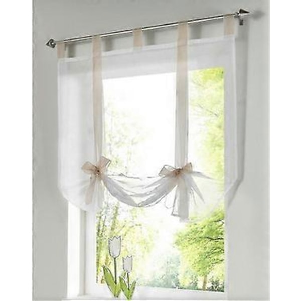 1 Stykke Romersk Gardin Yndig Knude Siddende Soveværelse Stil Voile Broderet Vindue - Hvid - 140cmx140cm