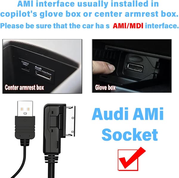 AMI Bluetooth-lydadapter til Audi MDI MMI 3G-system, Bluetooth 5.0-adapter kompatibel Bluetooth-bilsæt til VW Audi A3 A4 A7 R7 S5 Q7 A6L A8L A4L Se