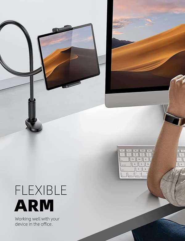 Svanehals Tablet Holder 360 Justerbar Tablet Stand Fleksibel Arm Tablet Mount Klemme Kompatibel-sort