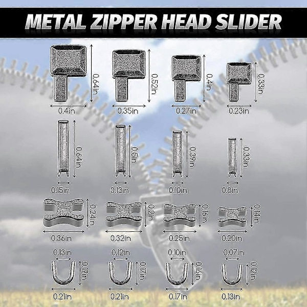 120 Stykker Metal Lynlås Hoved Slider, 4 Størrelser Lynlås Bund Slidere Holder Indsættelsesstift, Lynlås Stop