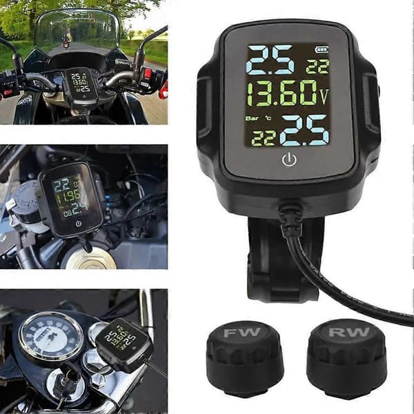 TPMS Motorcykel Däcktrycksövervakningssystem med 2 Externa Sensorer Smart Däcklarmsats Universal