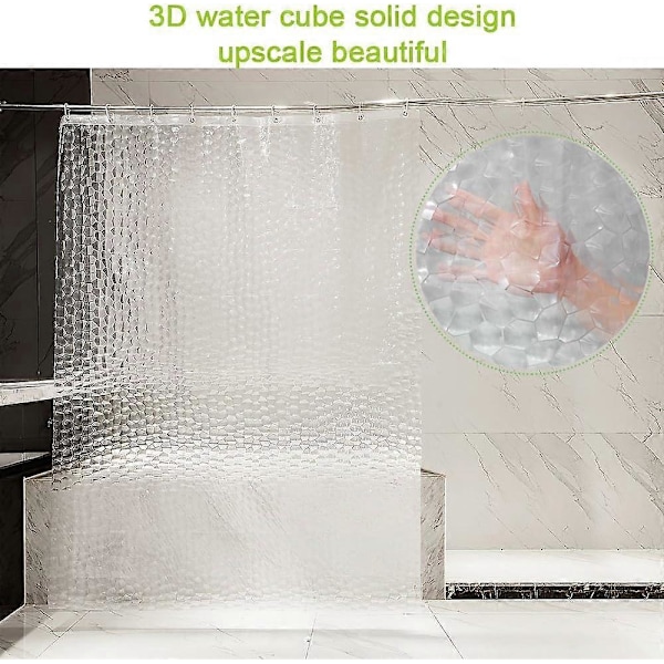 Antimugg Dusjforheng 180 x 200 cm Halvgjennomsiktig EVA Badeforheng Vanntett Vaskbart 3D Badeforheng med 12 Ringer Baderomsforheng PVC-fritt