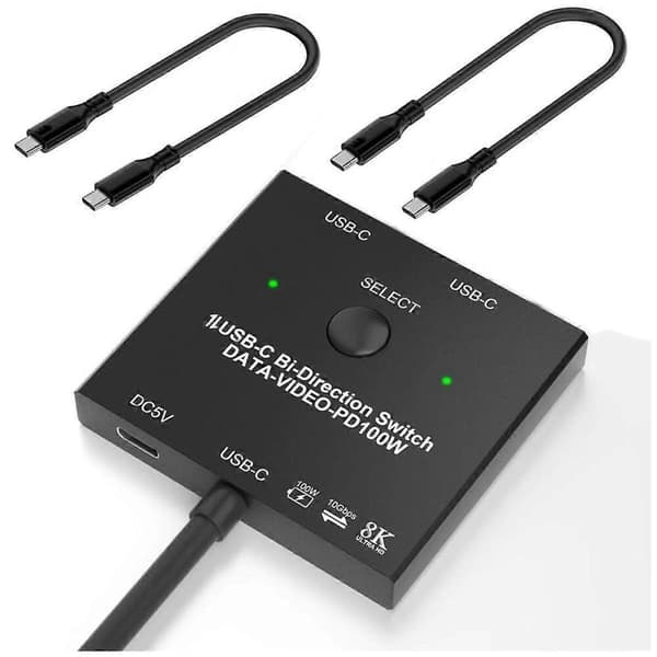 Bi-direktionel USB C-switcher 100W opladning+10Gbps data+8K videooverførsel 1x2/2x1 KVM-switch til 2 L