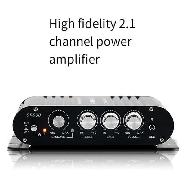 St-838 Hifi Förstärkare 2.1 Kanal Bil Mp3 Mini Förstärkare Aux Ingång Hög Och Låg Basjustering Super Bas