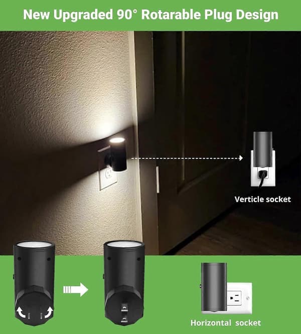 LED nattlys, veggmontert, skumring-til-daggry sensor, mykt hvitt