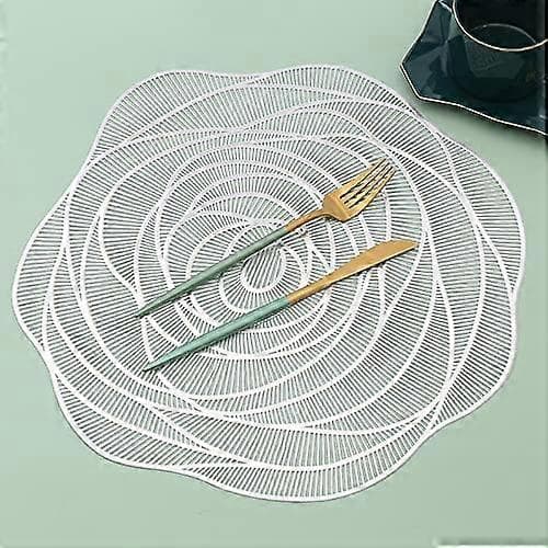 Set med 4 PVC Bordstabletter Tvättbara Halkfria Värmebeständiga Rosor Silver