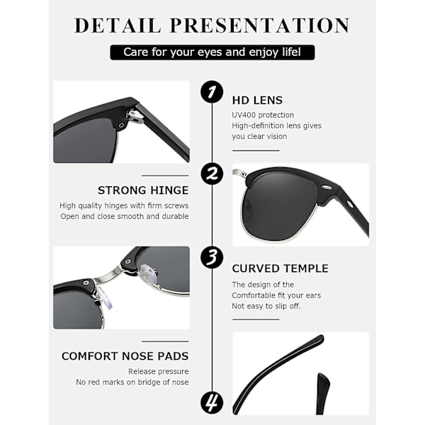 Dubbel Skiva Te Med Guldram Polariserade Retro Semi-rimless Unisex Solglasögon