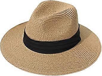 Dam Bredbrättad Panama Solhatt i Strå, Rullbar Fedora Strandhatt UPF50+