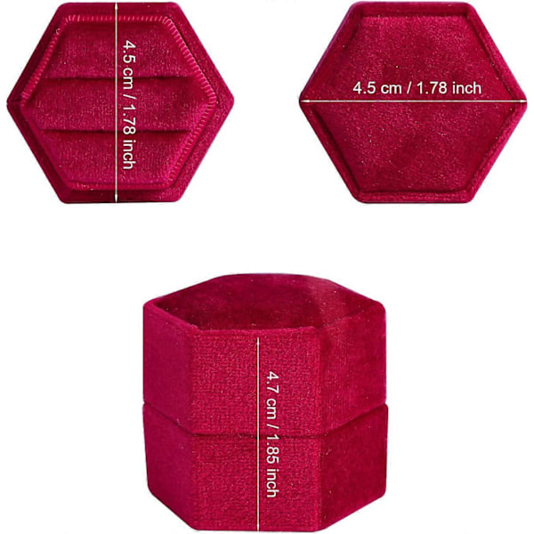 Sammet Ringask, för Smycken Dubbla Fack Hexagon Ringask för Förlovning Bröllop Alla Hjärtans Dag Håller 2 Ringar (Vinröd)