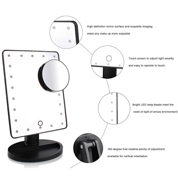 Hvitt Belyst Speil, 10X Forstørrelses Led Sminkespeil, Led Speil, Usb Og Batteri Oppladning, 180 Sminkespeil, Belyst Forstørrelsesspeil For Sminke,