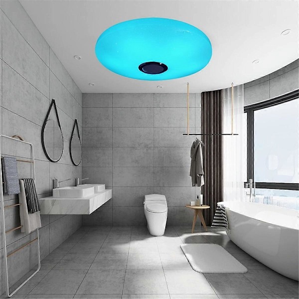 12 tommer loftslampe med fjernbetjening med RGB Bluetooth-højttaler 24W LED forsænket brusebadslampe EU-stik