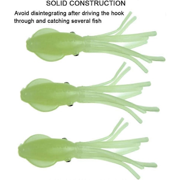 Selvlysende Myke Sluker - 7,5 cm - 4 g - Fiske Sluker i Plast - Bleksprutformede Saltvannssluker - Myke - 15 stk per pakke.