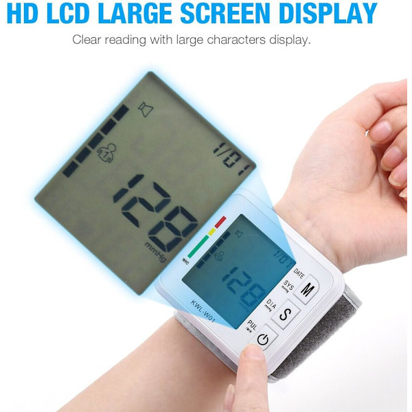 Blodtryksmåler, med justerbart armbånd og LCD-display