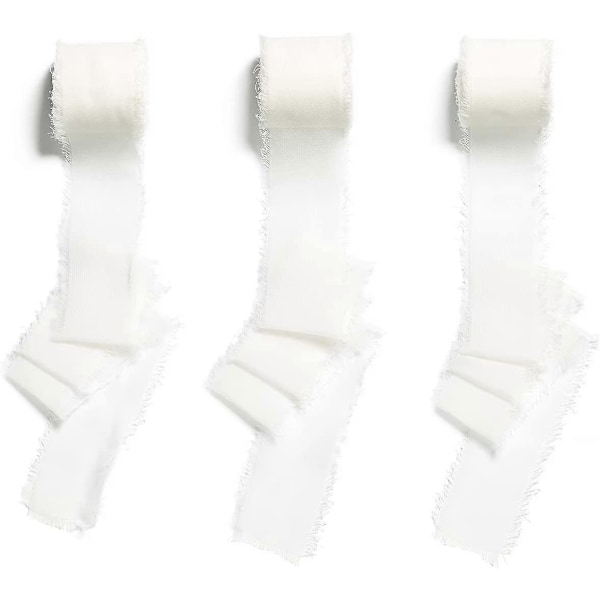 3-pack 4 cm x 4,5 m Vita Presentbandrullar för Bröllopsfestival Dekorativt Band för Presentinslagning Blombukett Bröllopsinbjudan DIY