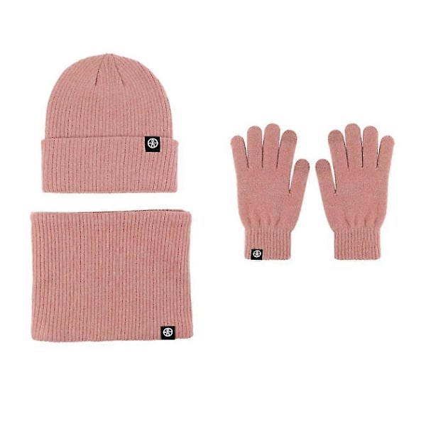 (Rosa) Vintermössa Halsduk Pekskärmshandskar Set för Män och Kvinnor, Mössa Handskar pink