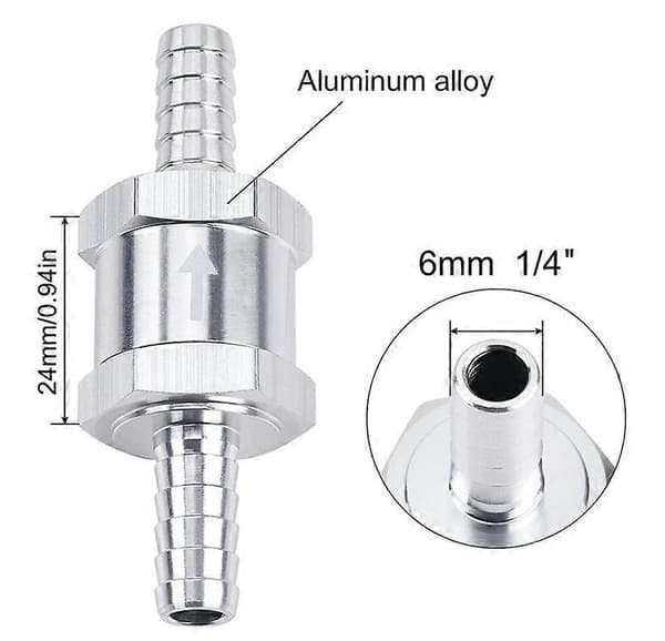 2 st Bränsle backventil, 6 mm Aluminiumlegering Bensin Diesel Bränsleledning Backventil för Bil Motorcykel Husvagn Backventil