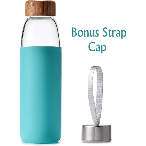 Borosilikaattilasista valmistetut vesipullot, 740 ml ja 530 ml, bambukansi, BPA-vapaa silikonisuojus