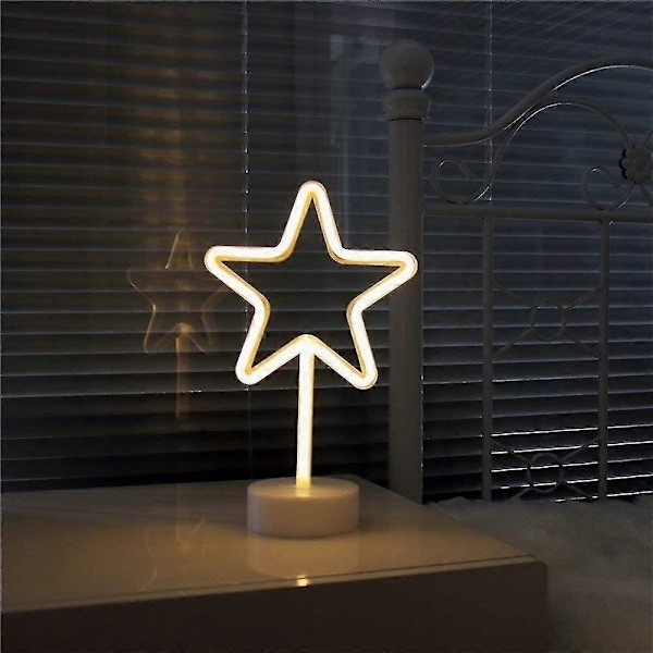 LED Stjerne Neon Lys - Varm Hvid Glødende Skilte Rumindretning Lampe Stjerneformet Dekorationslys til Søvn, Jul, Fødselsdagsfest