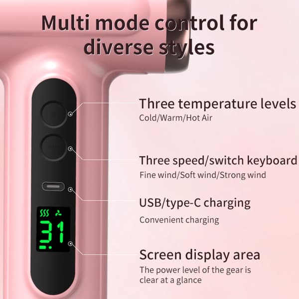 2025 Seneste Model Trådløs Hårtørrer 200W 15000mAh USB Genopladelig Justerbar