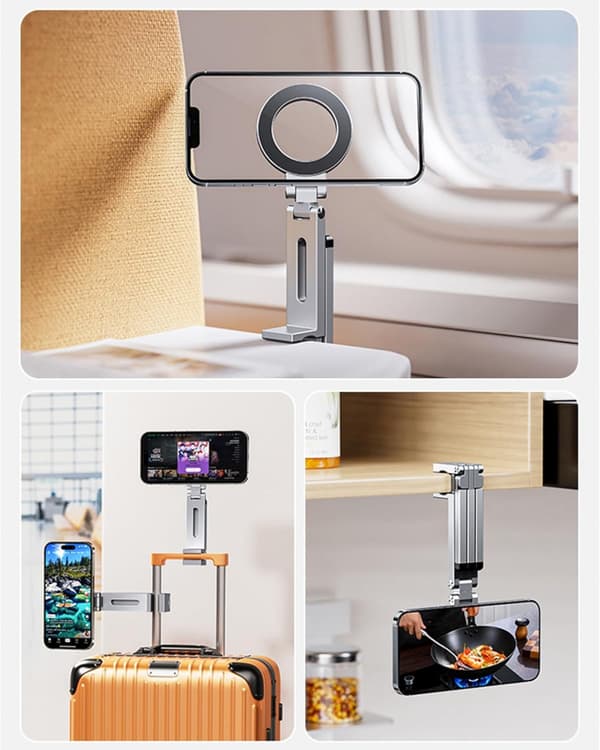 Magnetisk stativ for iPhone 16/15/14/13/12 Plus Pro Max-serien, mini magnetisk telefonstativ i aluminium for iPhone og MagSafes, 360°