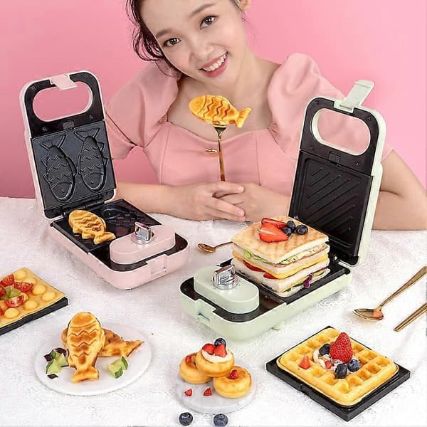 Engros Husholdnings Køkken Morgenmad Vaffel Sandwich Maker Toast Brød Maker Leveres med 5 slags bageplader