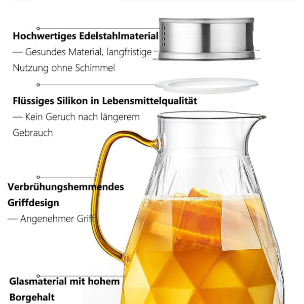 Borosilikatglaskaraffel med låg og tud - 2L Glaskande