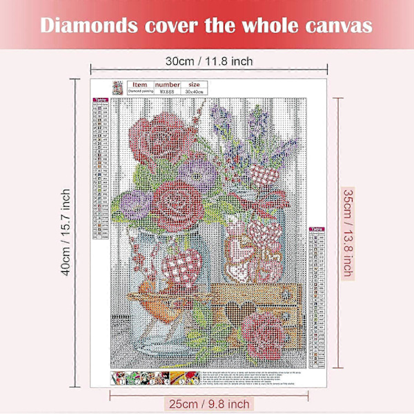 Timanttimaalaus Täysi Rhinestone-setti, Timanttimaalaus Kukka Timanttikirjonta Täysi Setti 5D Timanttimaalaus Ystävänpäivä Ruusunpunainen