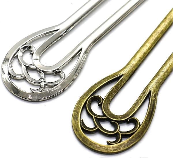 Sett med 3 U-formede hårnåler i metall for kvinner, 16 cm