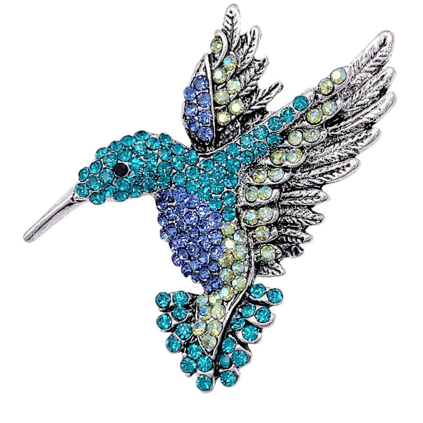 Österrikisk Kristall Kolibri Brosch - Antik Silverfärgad Kavajnål