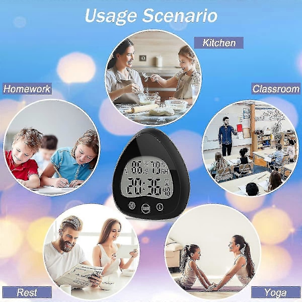 Shxx Digital Badrum Dusch Kök Klocktimer med Alarm, Stänksäker, Visuell Nedräkningstimer, Tidshanteringsverktyg, Inomhustemperatur