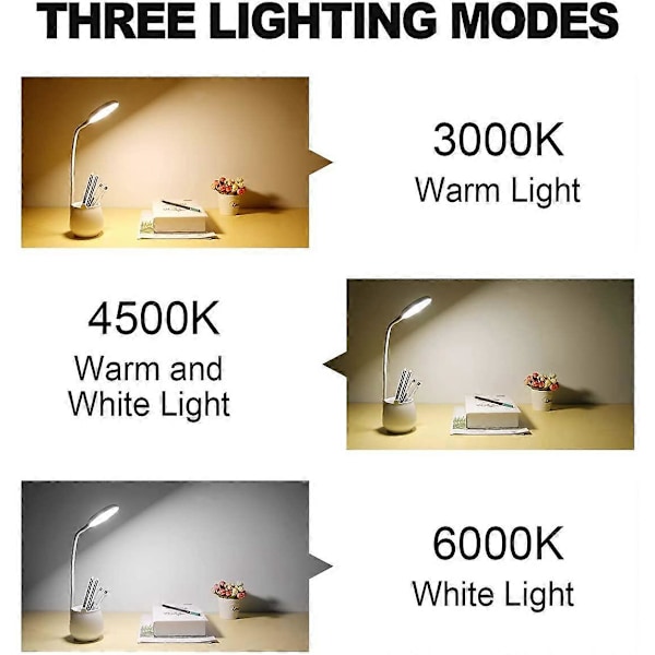 Stilig skrivebordslampe, LED-skrivebordslampe med variabel intensitet og 3 lysmoduser